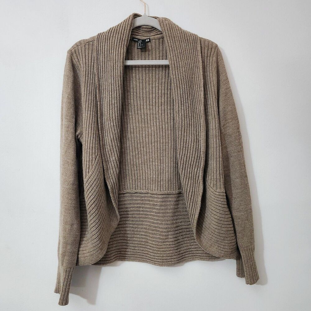 H&M Brown Ribbed Knit Shawl Collar Cardigan Women’s Size Medium Cozy Fall Winter